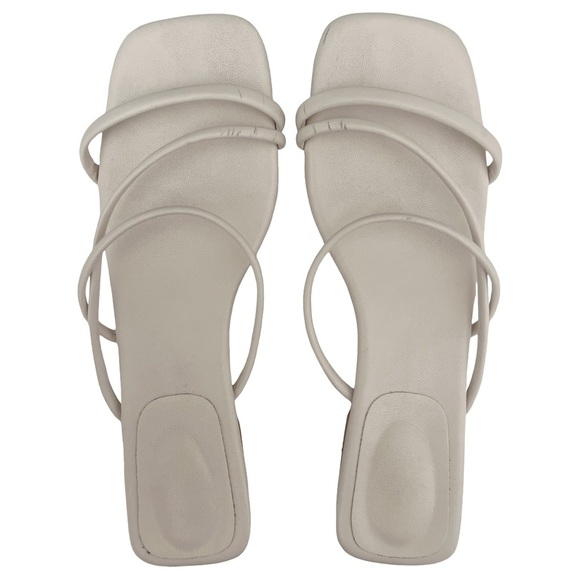 Leather Off-White Ivory Strappy Block Heel Square Toe Sandals Shoes - Picture 6 of 12